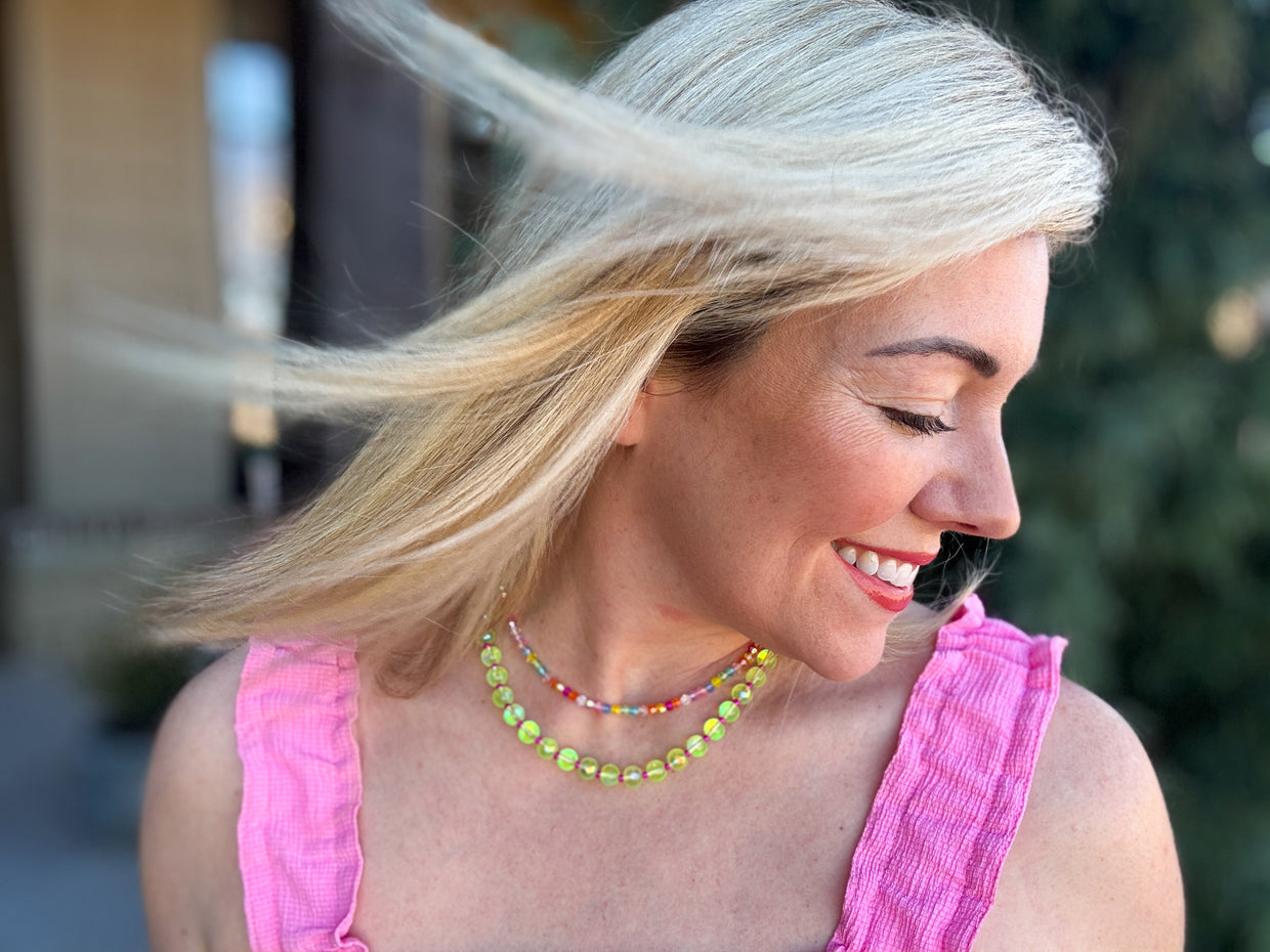 Kenzie Green + Pink Necklace - Min. 2 (N-08)