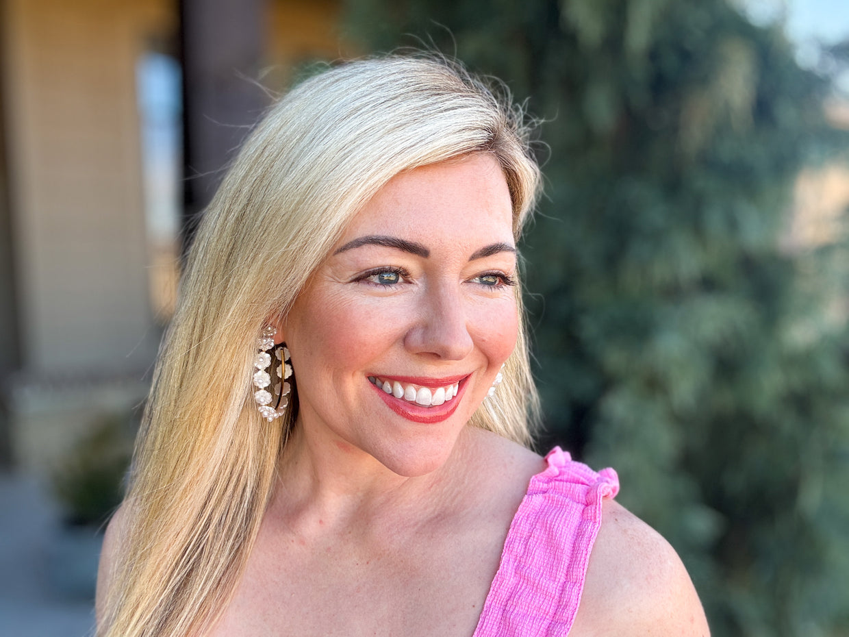 Amelia Pearl Hoop Earrings Large - Min. 2 (E-57)