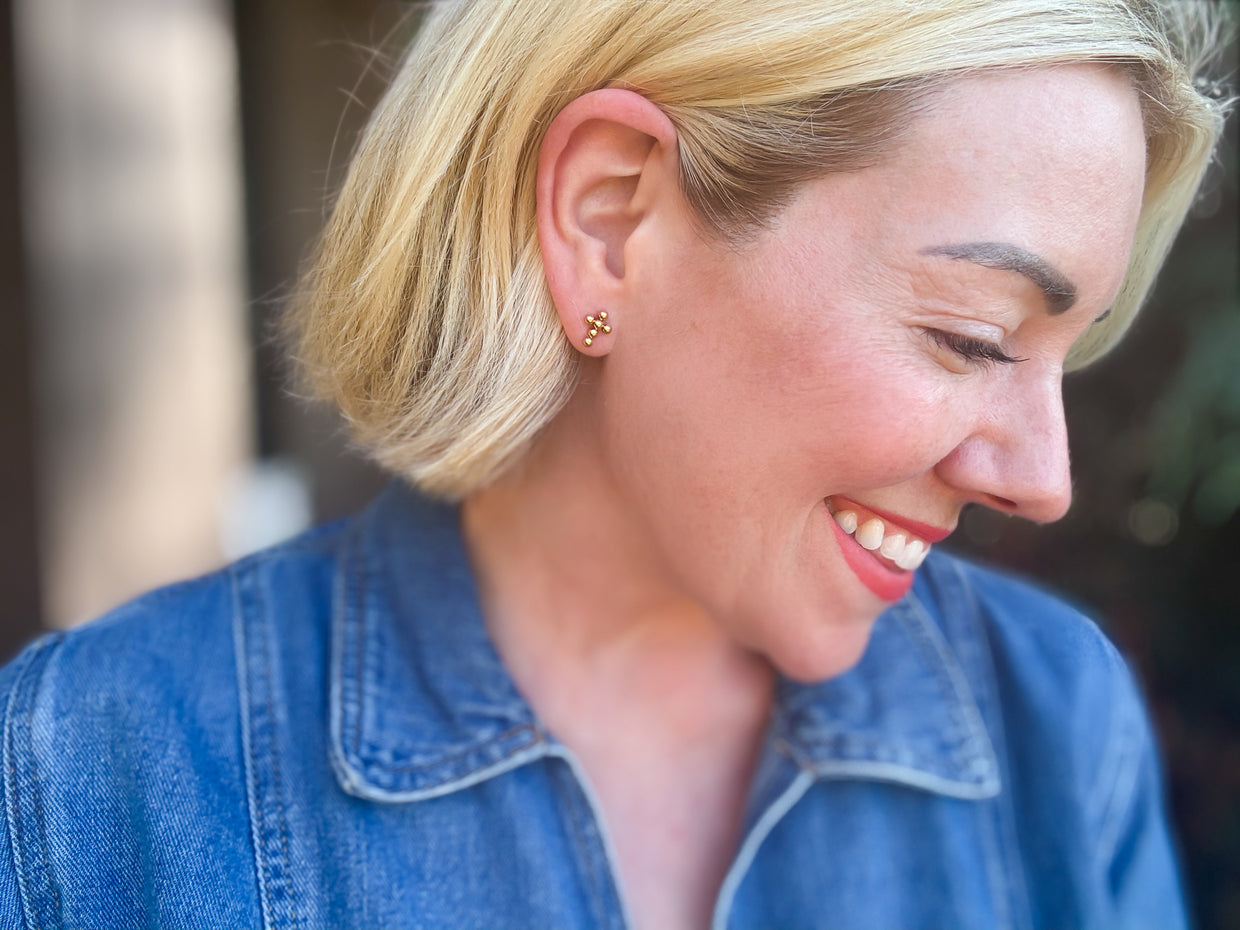 Mandy Cross Stud Earrings - Min. 2 (E-133)
