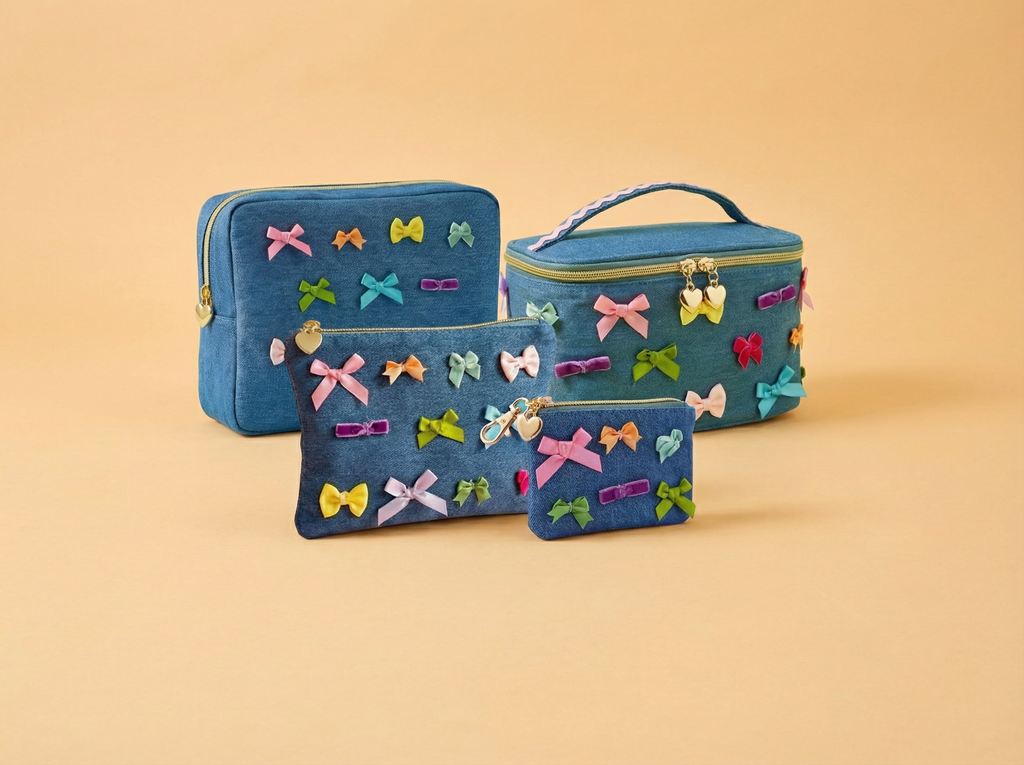 Bella Denim + Bows Pouch Large - Min. 4 (FF-Pouch03)