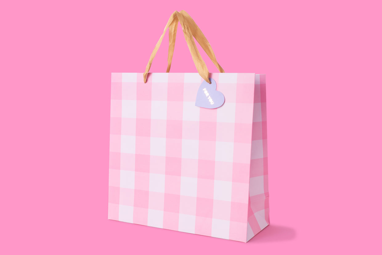 Pink Gingham Gift Bags (3 Sizes) - Min. 4