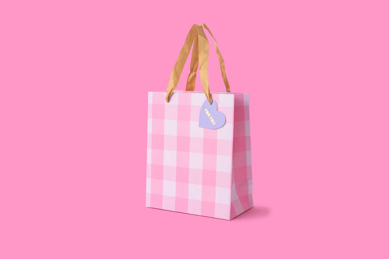 Pink Gingham Gift Bags (3 Sizes) - Min. 4
