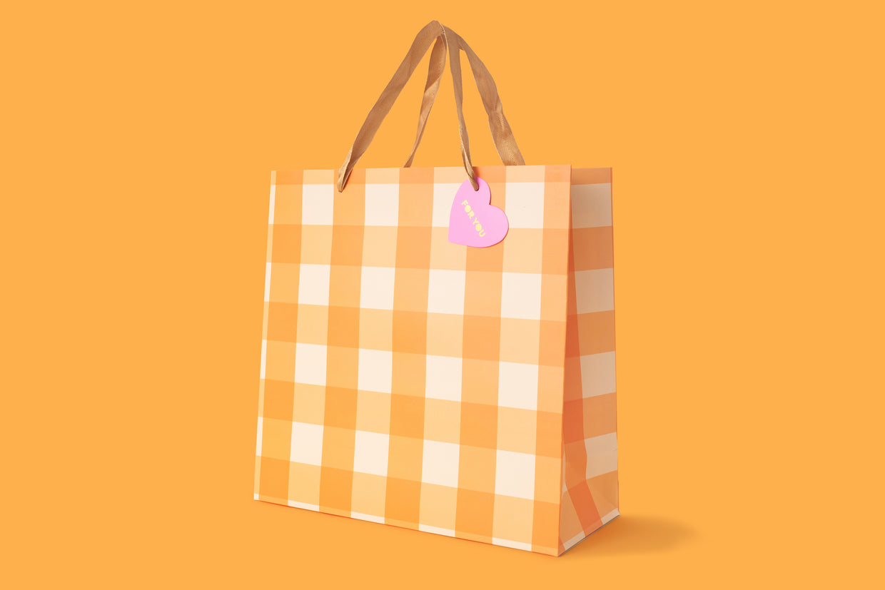 Orange Gingham Gift Bags (3 Sizes) - Min. 4