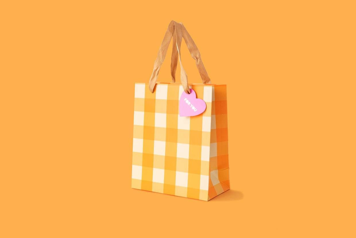 Orange Gingham Gift Bags (3 Sizes) - Min. 4