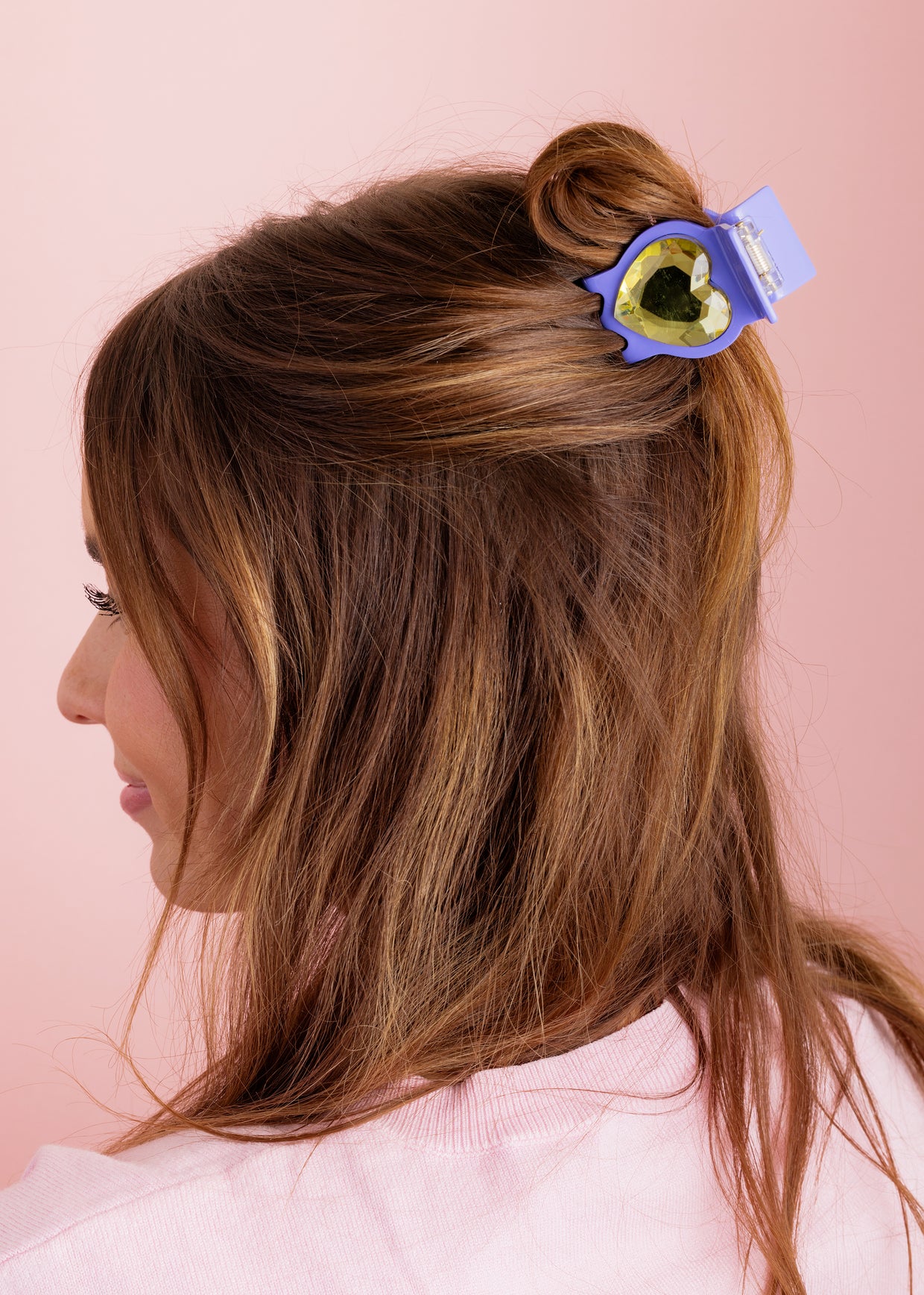 Purple Yellow Heart Gemstone Claw Clip - Min. 4 (CC-51)