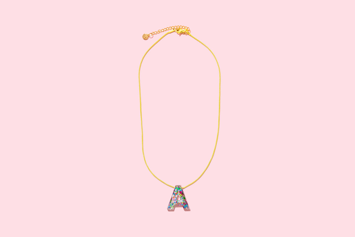 Colorful Confetti Letter Necklace Asst - Min. 1 (CN-ASST)