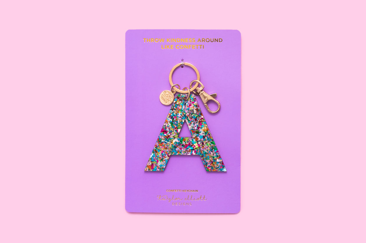 Colorful Confetti Letter Keychain Asst A-Z - Min. 1 (KC-ASST)