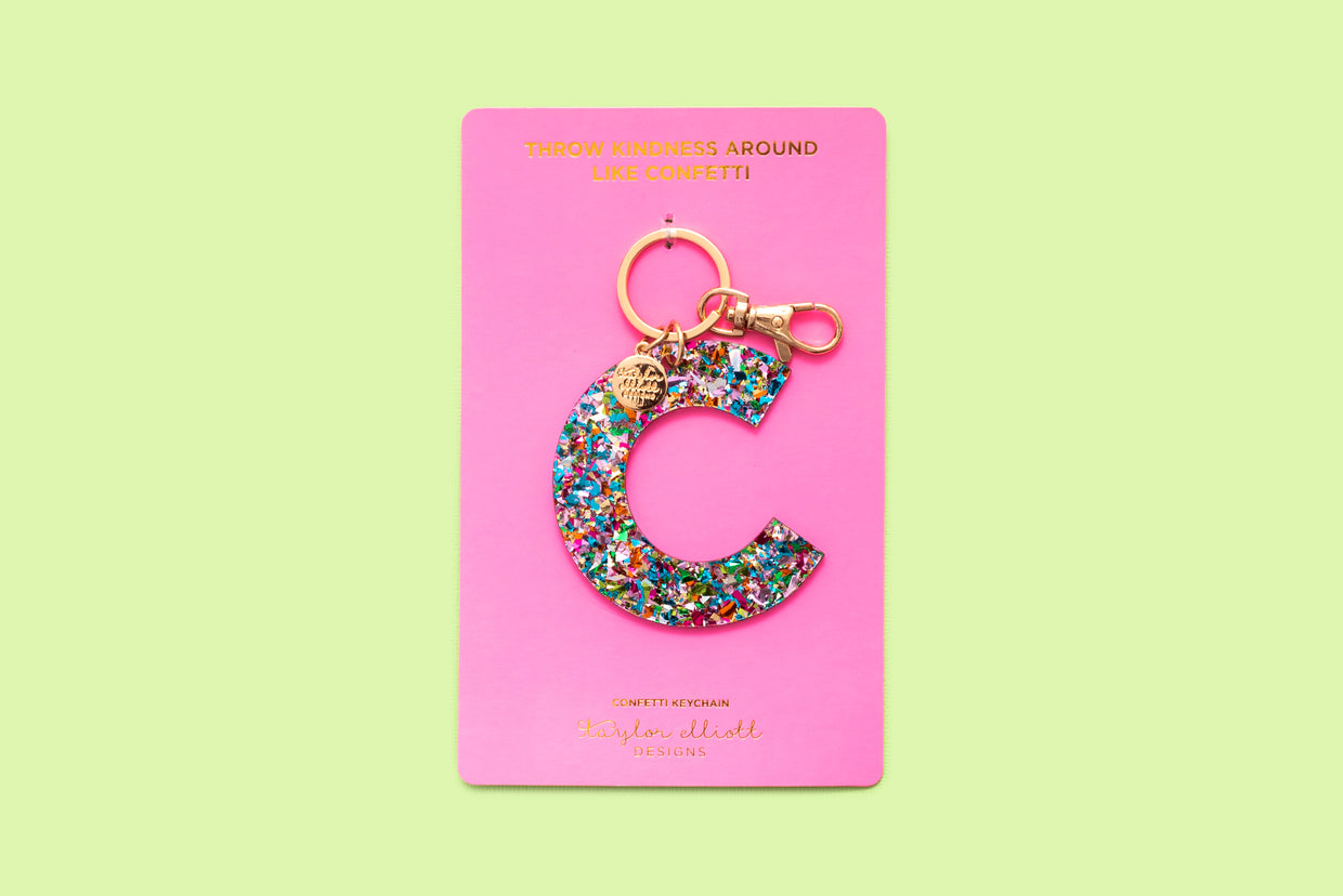 Colorful Confetti Letter Keychain Asst A-Z - Min. 1 (KC-ASST)