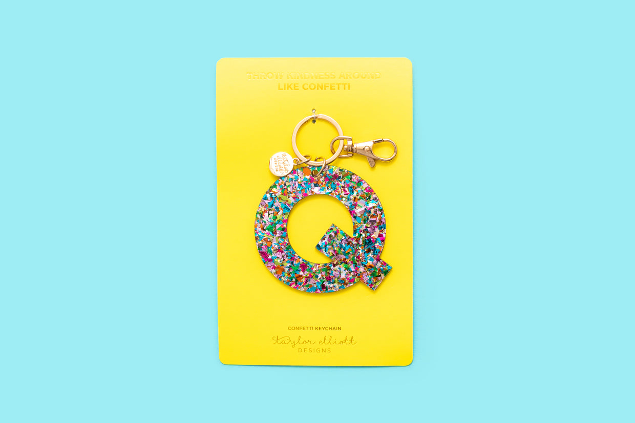 Colorful Confetti Letter Keychains O, Q, V, W, Y, Z - Each - Min. 4