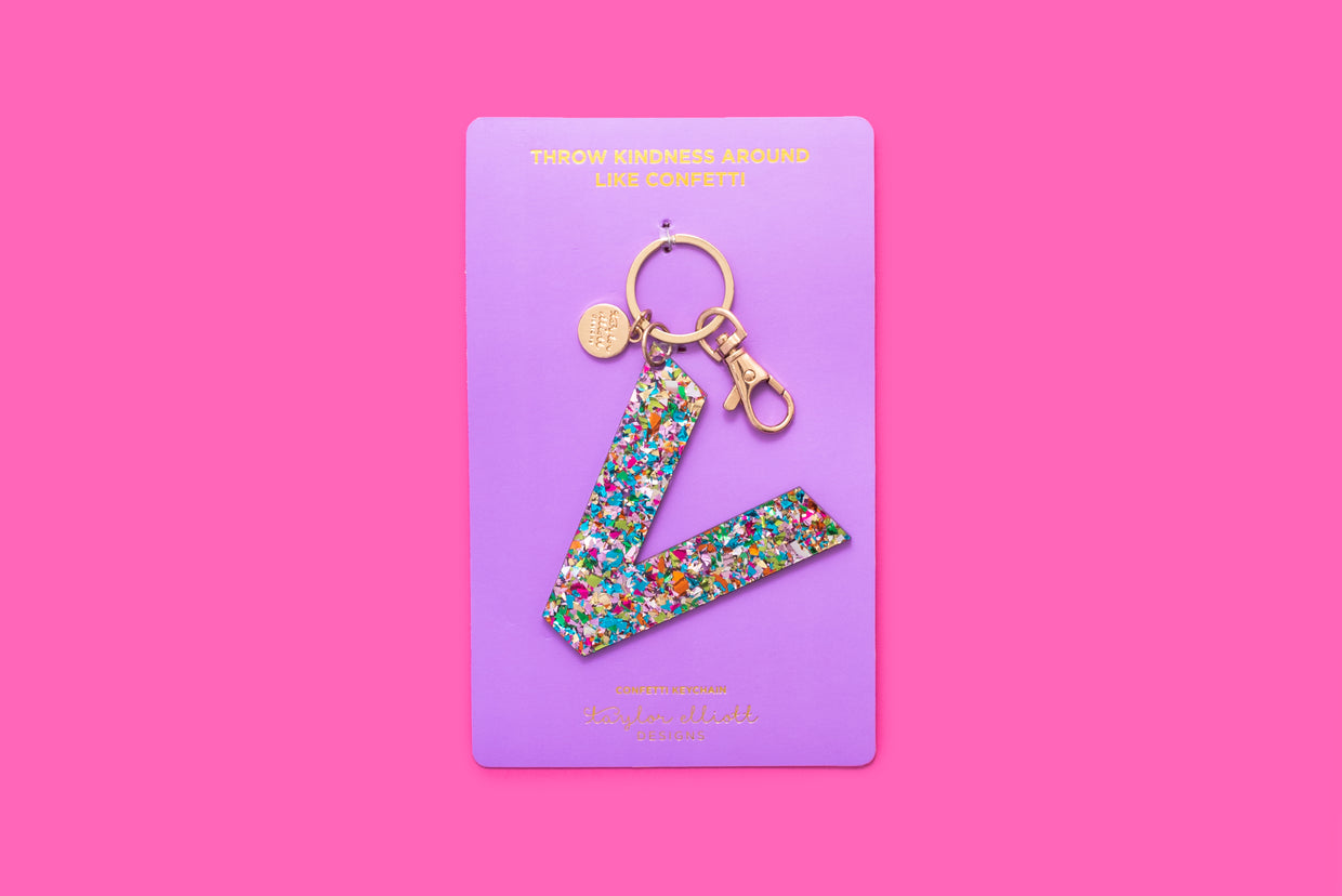 Colorful Confetti Letter Keychains O, Q, V, W, Y, Z - Each - Min. 4