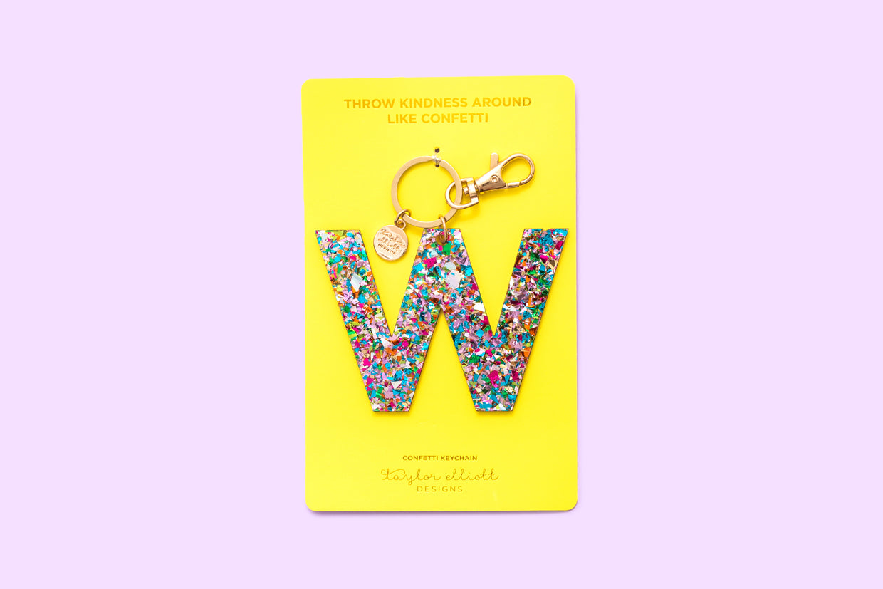 Colorful Confetti Letter Keychains O, Q, V, W, Y, Z - Each - Min. 4