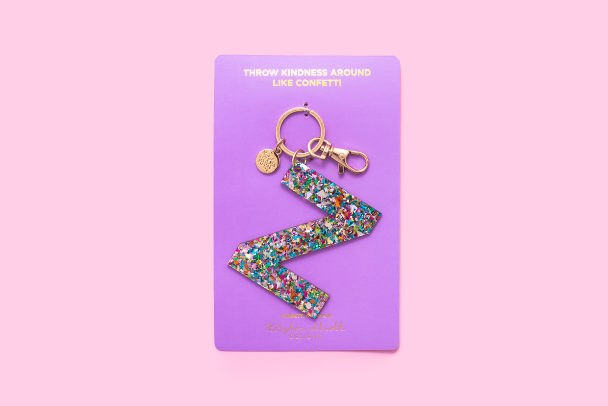 Colorful Confetti Letter Keychains O, Q, V, W, Y, Z - Each - Min. 4