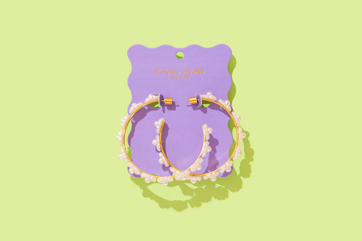 Amelia Pearl Hoop Earrings Large - Min. 2 (E-57)