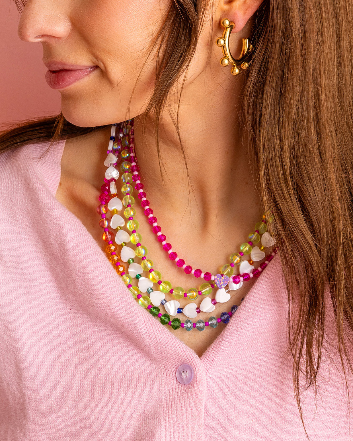 Kenzie Green + Pink Necklace - Min. 2 (N-08)
