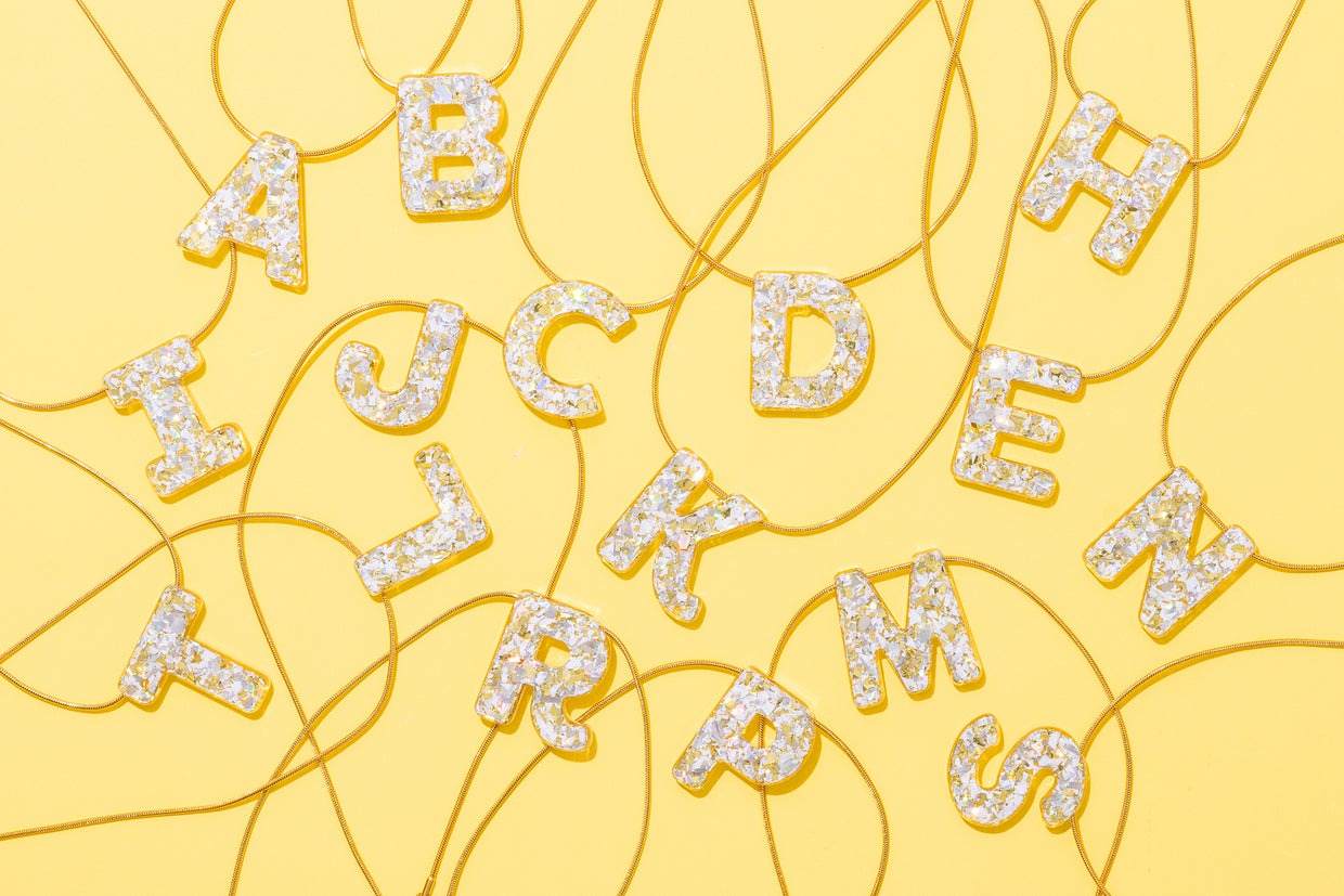 Pearl Confetti Letter Necklace Asst w/ Display - Min. 1 (PN-ASST-DISP)