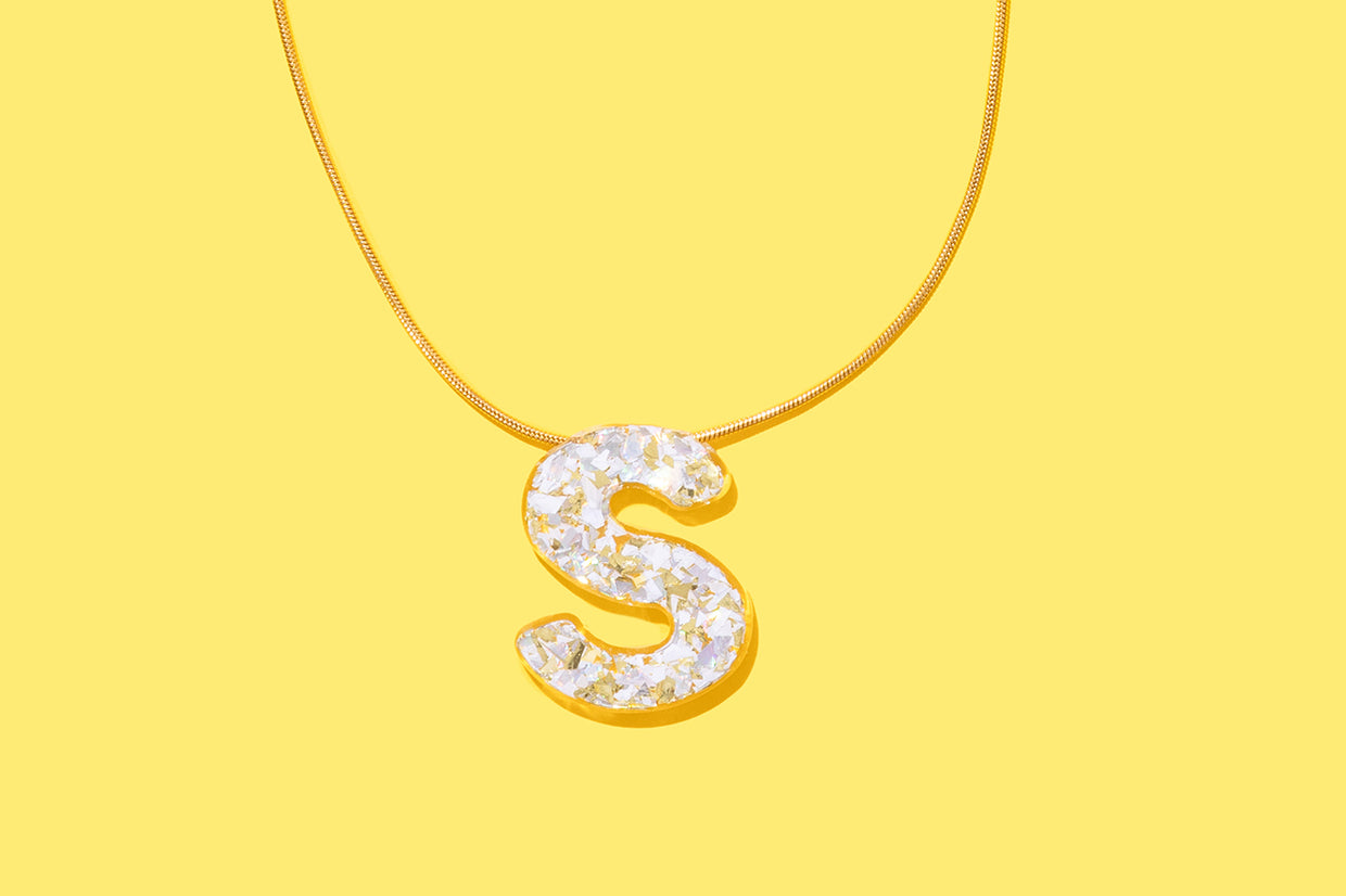 Pearl Confetti Letter Necklaces - Min. 2