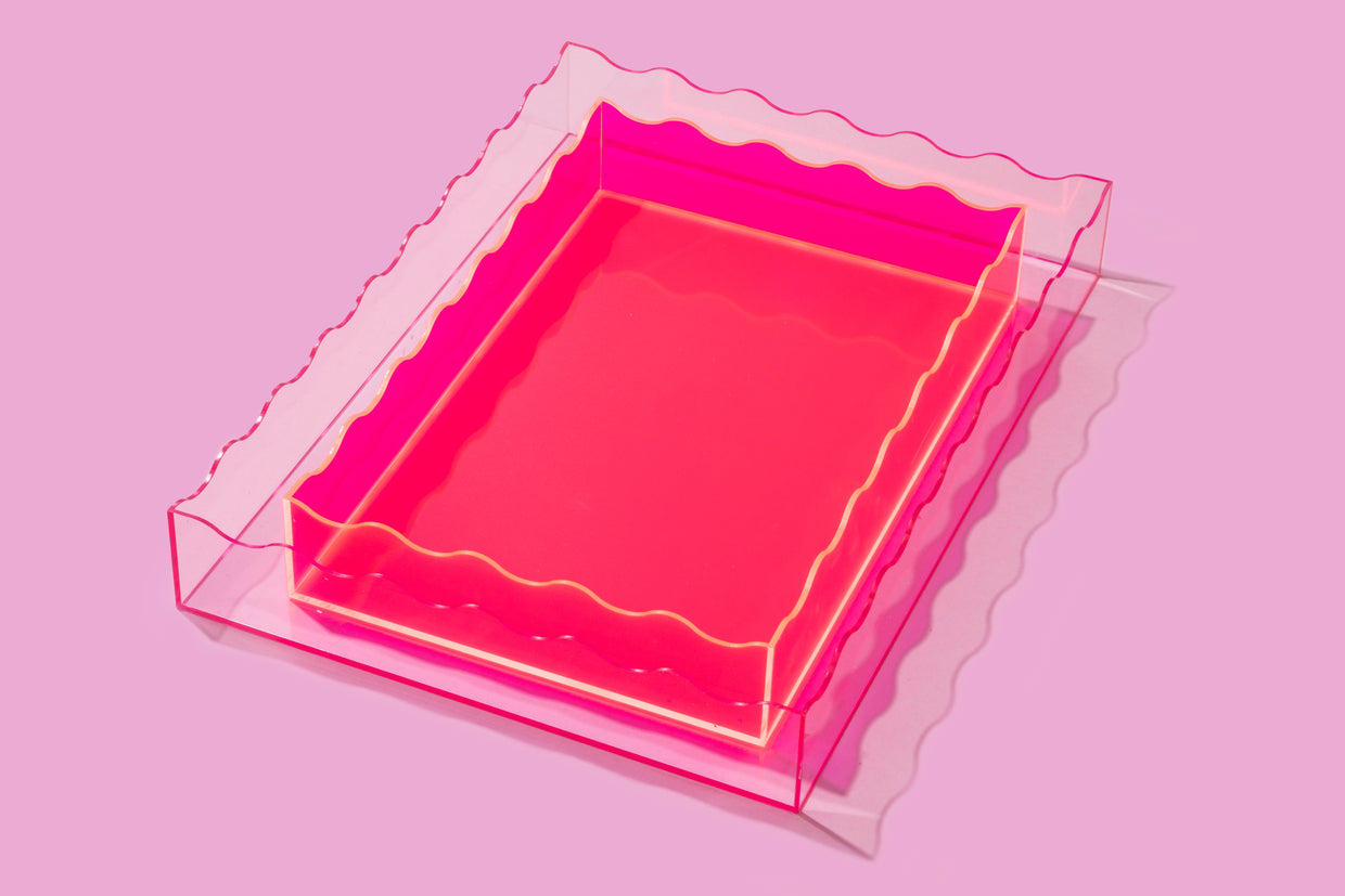 Hot Pink Rectangle Wavy Tray Medium - Min. 2 (TRAY-15)
