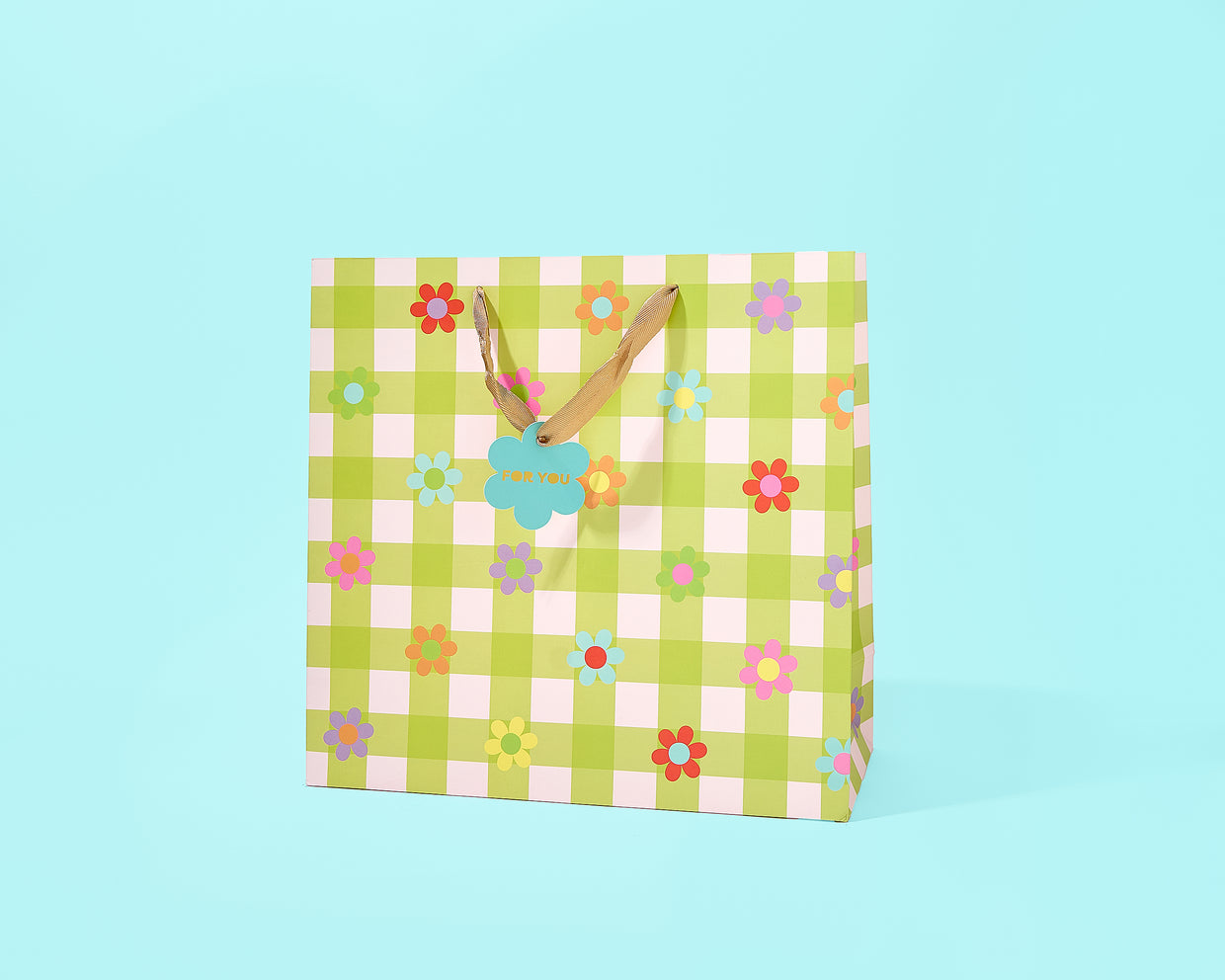 Gingham Flowers Gift Bags (4 Sizes) - Min. 4