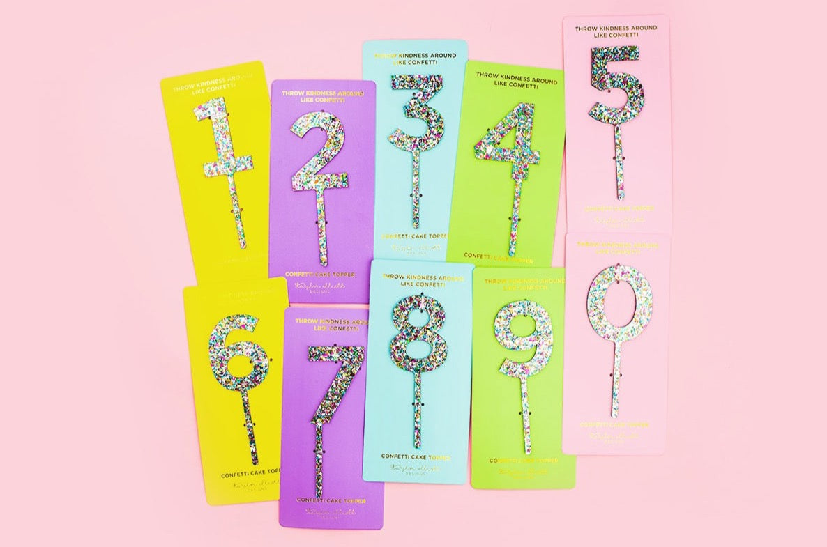 Colorful Confetti Cake Toppers Num 0-9 - Each - Min. 4