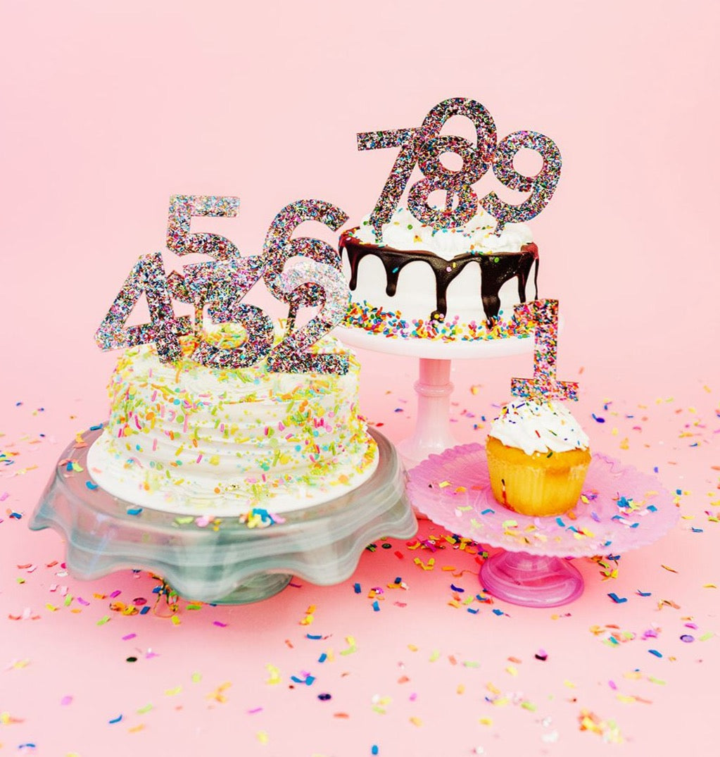 Colorful Confetti Cake Toppers Num 0-9 - Min. 1 (CTOP-ASST-#)