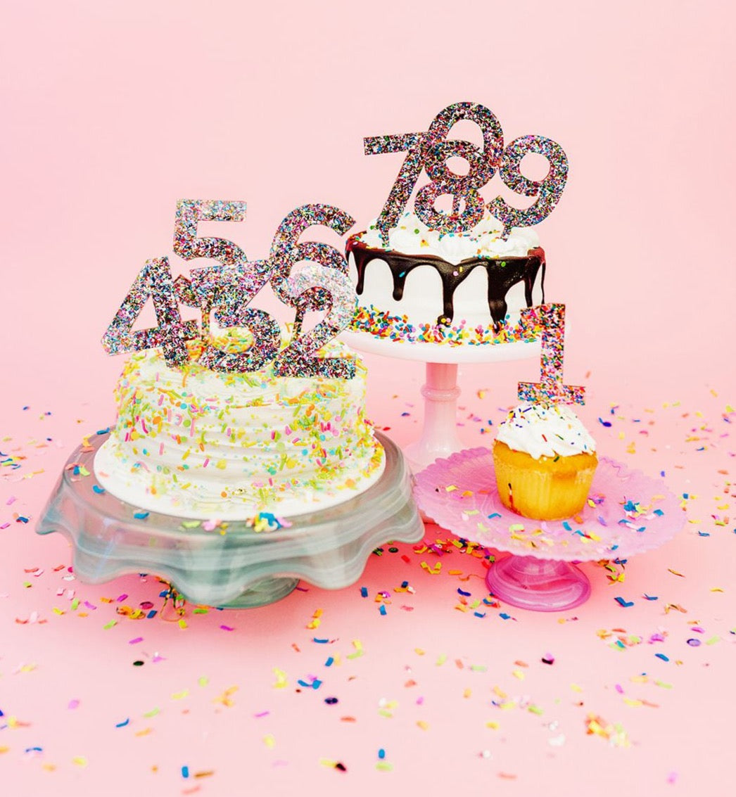 Colorful Confetti Cake Toppers Num 0-9 - Each - Min. 4
