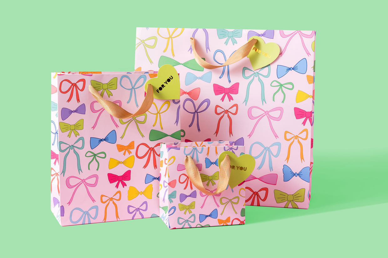 Colorful Bows Gift Bags (4 Sizes) - Min. 4