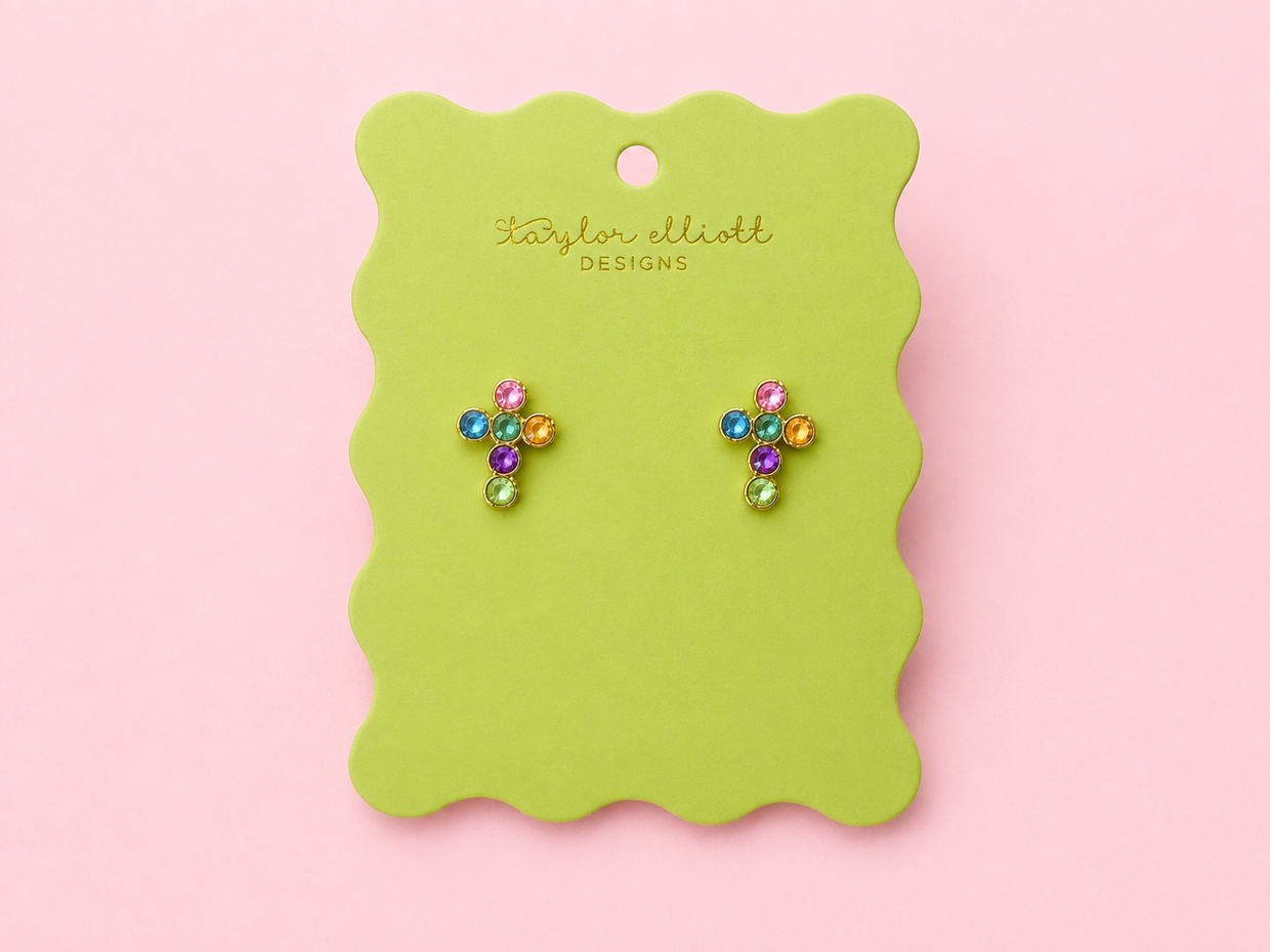 Faith Colorful Cross Earrings - Min. 2 (E-130)