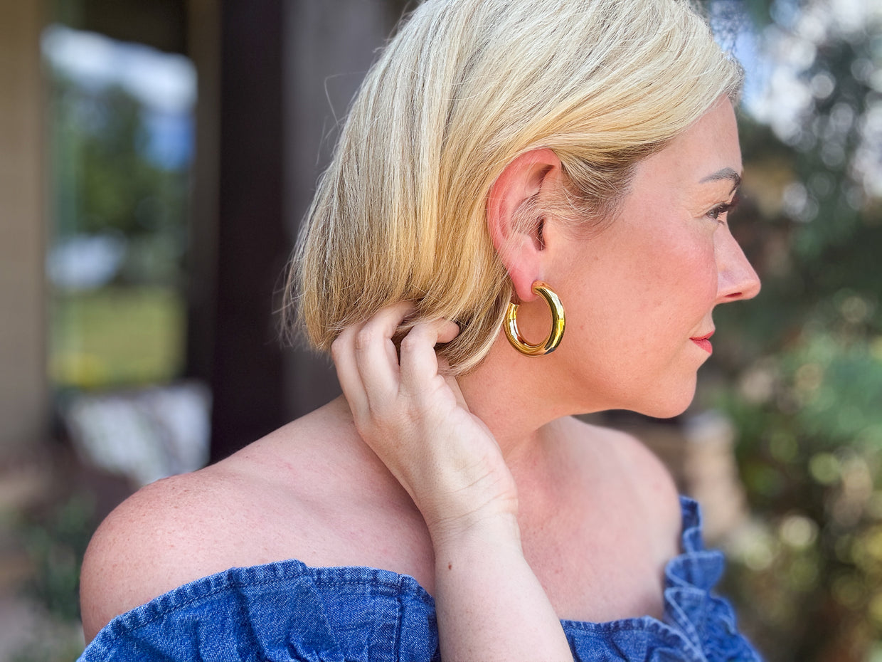 Terry Thick Gold Hoop Earrings - Min. 2 (E-131)
