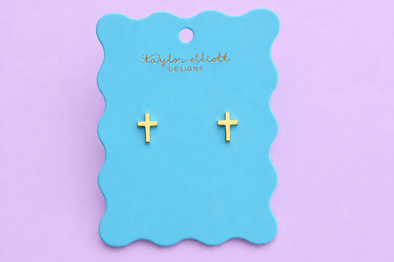 Beatrice Gold Cross Stud Earrings - Min. 2 (E-132)