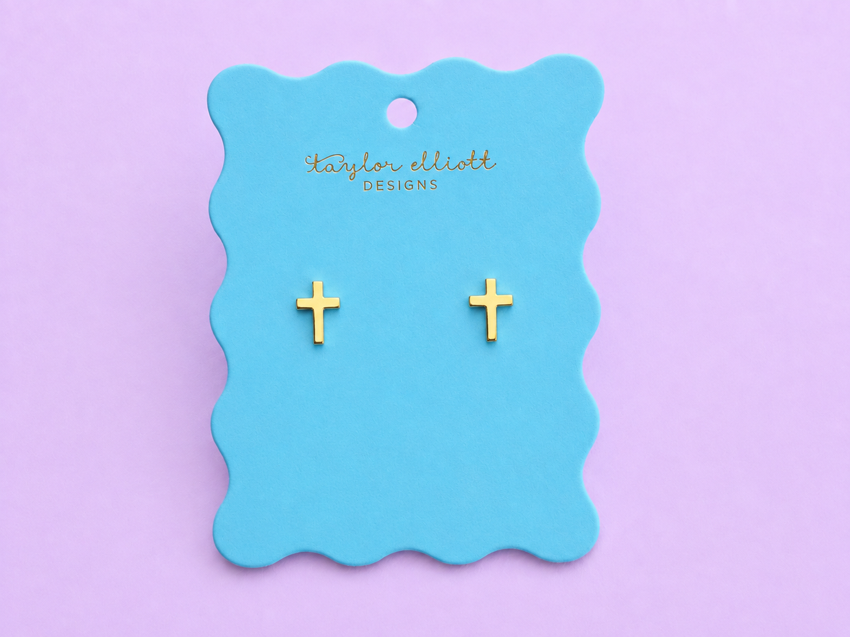 Beatrice Gold Cross Stud Earrings - Min. 2 (E-132)