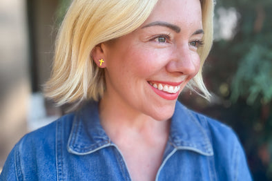 Beatrice Gold Cross Stud Earrings - Min. 2 (E-132)