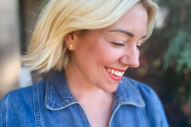 Beatrice Gold Cross Stud Earrings - Min. 2 (E-132)