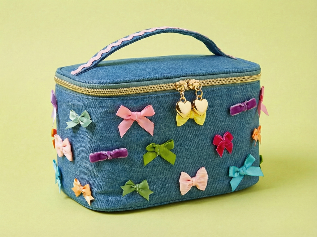 Bella Denim + Bows Train Case - Min. 4 (FF-Pouch04)