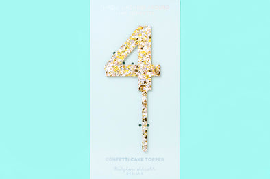 Cake Toppers - Num/Heart/Star - Pearl + Gold Confetti - Each