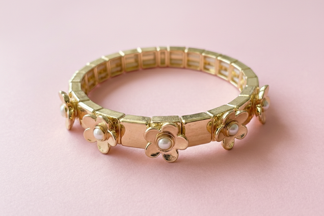 Poppy Gold and Pearl Bracelet - Min. 2 (B-96)