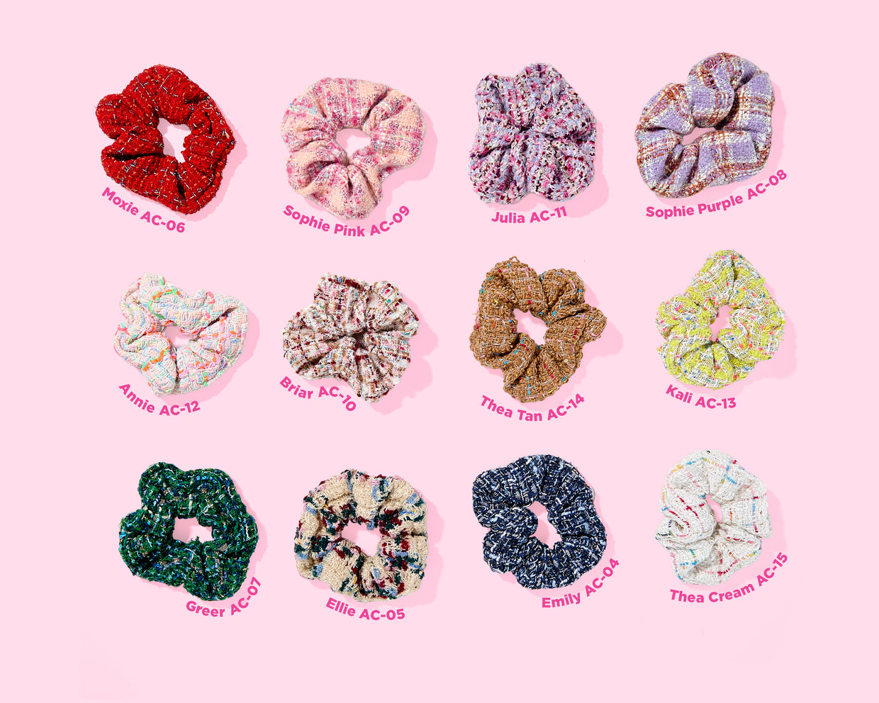 Tweed Scrunchies (12 Colors) - Min. 4