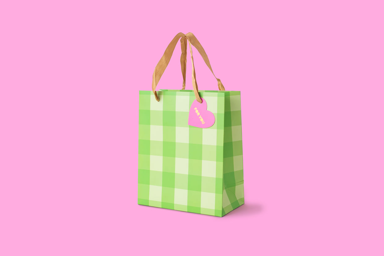 Gift Bags - Green Gingham (3 Sizes)