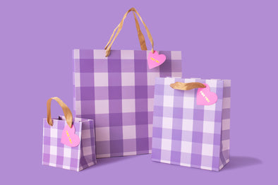 Gift Bags - Purple Gingham (3 Sizes)