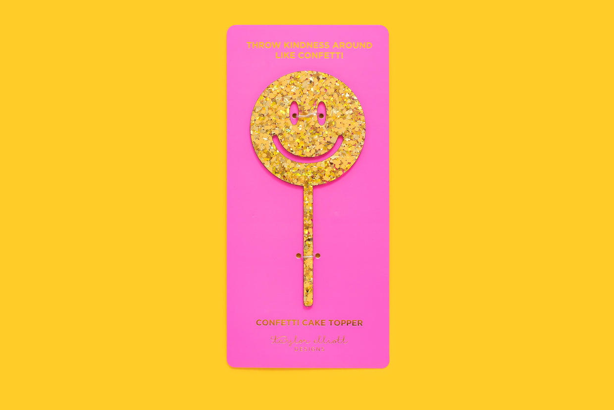 Cake Topper - Smiley - Gold Confetti (CTOP-16)