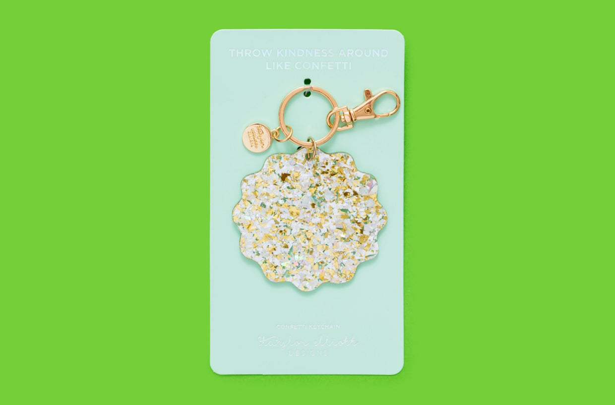 Keychain - Waves - Pearl + Gold Confetti (KC-16)