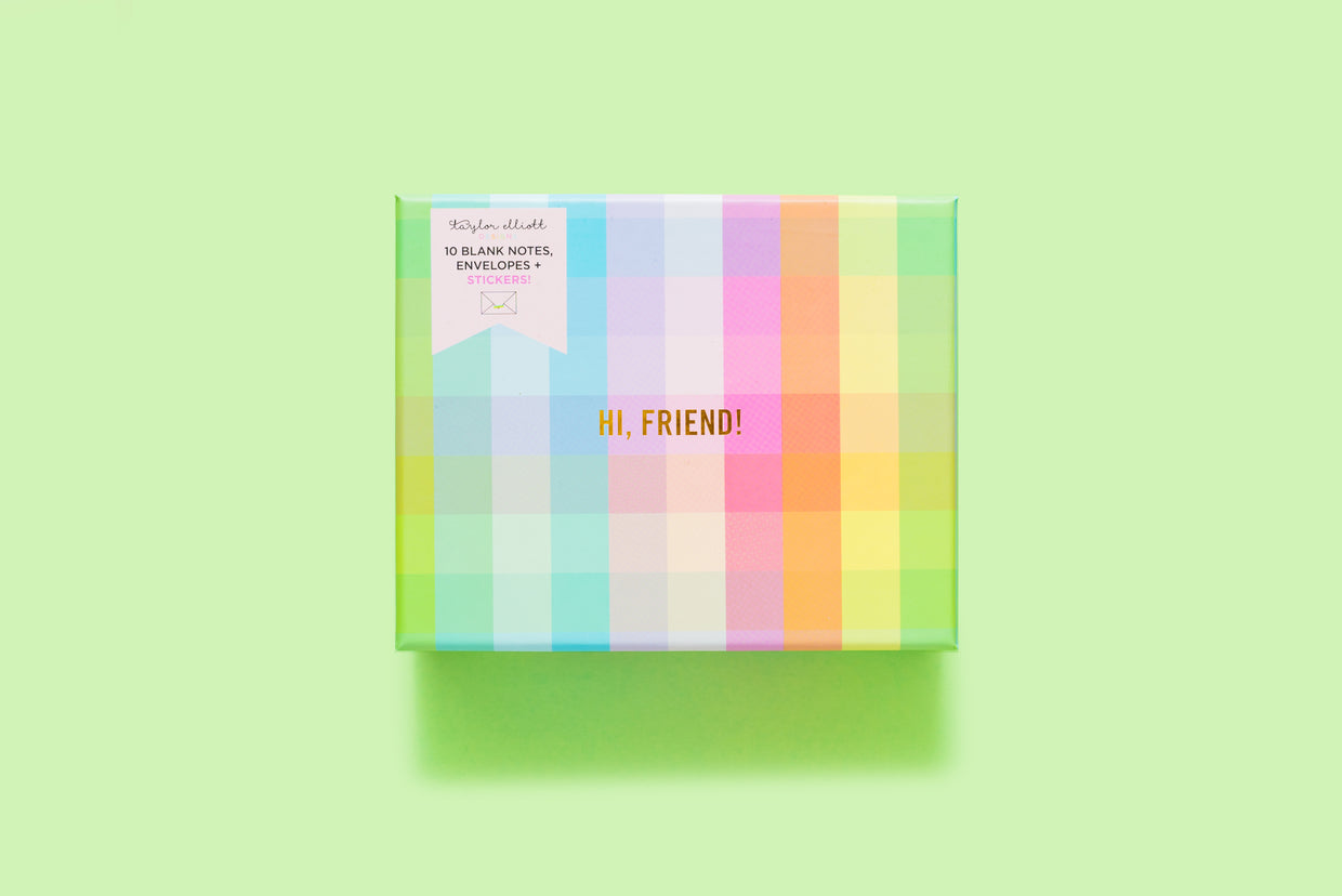 Boxed Greeting Cards - 10 "Hi, Friend!" Cards - Gingham (NC-12)
