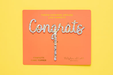 Cake Topper - Congrats - Pearl + Gold Confetti (CTOP-18)