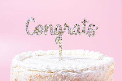 Cake Topper - Congrats - Pearl + Gold Confetti (CTOP-18)
