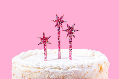 Cake Topper - Stars - Pink Confetti - 3 Piece Set (CTOP-21)