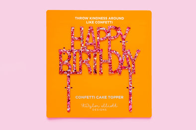 Cake Topper - "Happy Birthday" - Pink Confetti (CTOP-20)