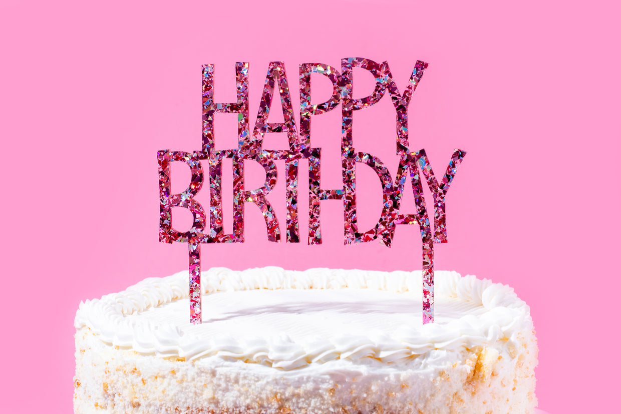 Cake Topper - "Happy Birthday" - Pink Confetti (CTOP-20)
