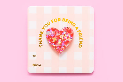 Pin Card - Heart - Red + Pink Confetti (TC-02)