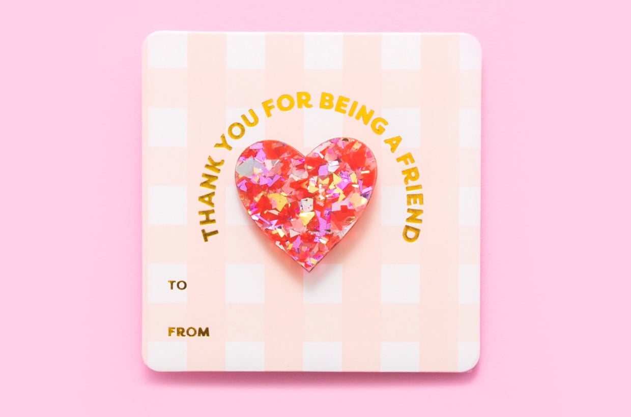 Pin Card - Heart - Red + Pink Confetti (TC-02)