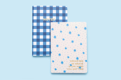 Notebook Set - Stars + Blue Gingham - 2 Piece Set (NBK-19)