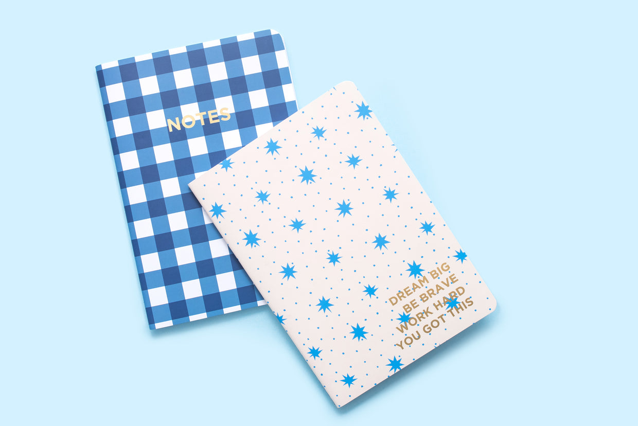 Notebook Set - Stars + Blue Gingham - 2 Piece Set (NBK-19)